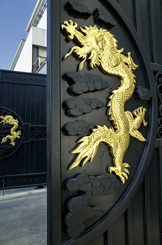 Golden dragons at Pangu Plaza, Chaoyang, Beijing, China.